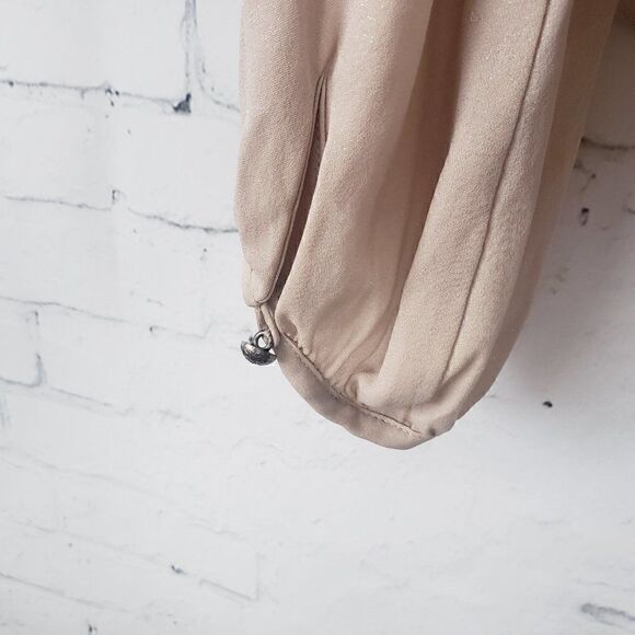 L'AGENCE 100% Silk Beige Ruffle Front Blouse Size 4 Shimmer Long Sleeve Pleats - Picture 6 of 11